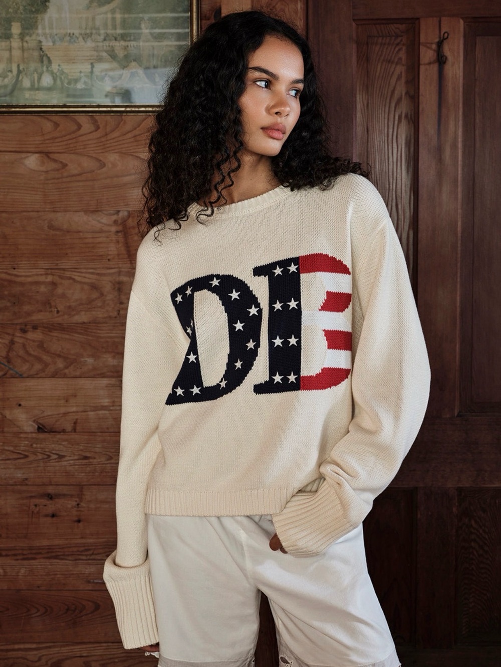 Dairy Boy Cream Americana Crewneck Sweater with Patriotic 'DB' Logo